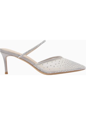 Nass Sasha 70 Kristal Taşlı, Saten Detaylı File Sivri Burun Mule Şık ve Zarif