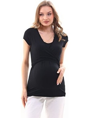 Meghan L.A Siyah Hamile Emzirme Özellikli Yumuşak Kumaş Bluz