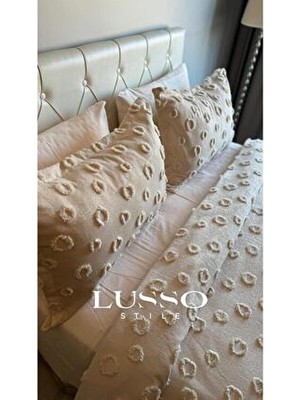Lusso Stile Ponpon Çift Kişilik Yatak Örtüsü 250X260 cm Kahverengi Çiçekli Şönil Kumaş