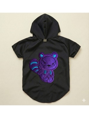 Patilemece Mavi Mor Ayı Desenli Kapüşonlu İçi Polar Su Geçirmez Kedi Köpek Yağmurluk