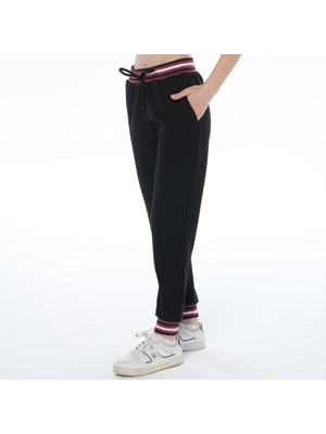 ASN Concept Kadın Paçası Beli Ribanalı Kuşgözlü Siyah Renk Eşofman Altı (Büyük Beden Seçeneğiyle)