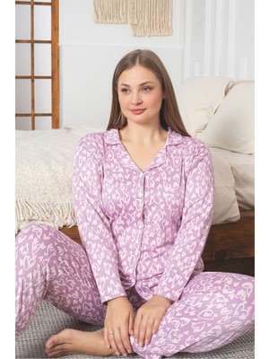 Asel Büyük Beden Sendy Kumaş Boydan Düğmeli Pijama Takımı