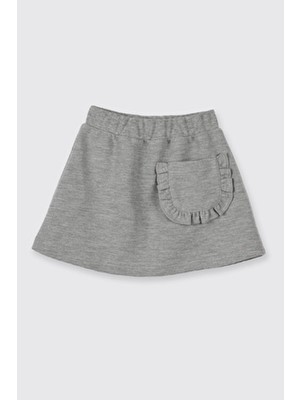 Panço Kız Bebek Örme Gri-Melanj Etek Cep Detaylı Uzun Kalıp Rahat Kumaş