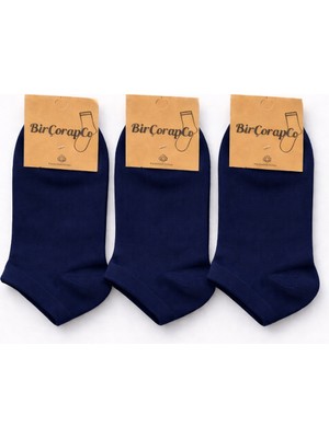 Birçorapco 3'lü Erkek Lacivert Pamuklu Kısa Penye Çorap