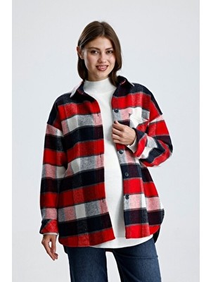 Katlin Maternity Wear Uzun Kollu Kareli Desen Gömlek, Yün Pamuk Karışımı Günlük ve Şık Tasarım