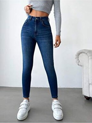 By Caspita Fashion Kadın Yüksek Bel Skinny Power Likra Dar Paça Jean Denim 5 Cep Özelliğiyle