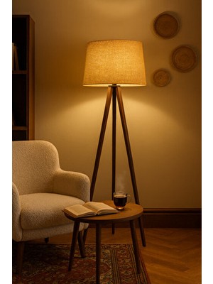 Vivido Home Ceviz Rattan Hasır Ahşap Lambader