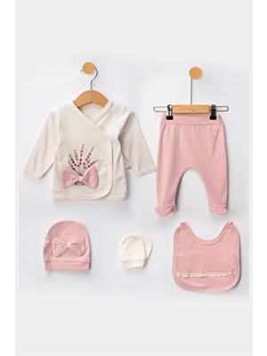 Organik Kız Bebek Çiçek Desenli 5'li Tulum Hastane Çıkışı Yenidoğan Kıyafet Mama Önlüğü