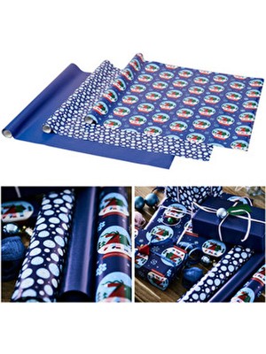 IKEA Mavi Desenli Hediye Paketi Kağıdı 3'lü Set 9 mt Rulo Ambalaj Kağıdı