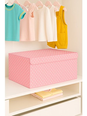 Serstil Büyük Boy Destekli Kapaklı Kutu Hurç – Yorgan Saklama Kutusu Organizer 60X40X30 - Pembe Benekli