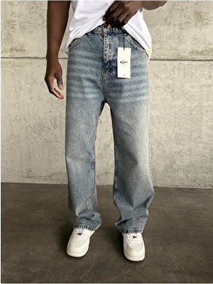 KağanKY Mavi Taşlamalı Relax Baggy Jean