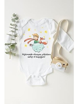 Limon Unisex Bebek Beyaz Küçük Prens Çıtçıtlı Body Özel Olay Temalı Uzun Kol
