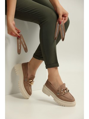 Hepici Loafers Günlük Kadın Süet Kahverengi Ayakkabı