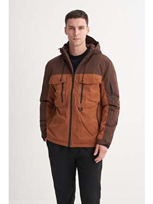 Cazador Kahverengi Micro Kumaş Kaban Polyester Regular Kalıp Erkek Dış Giyim