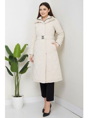 Hiramir Kadın Yeni Sezon Kemerli Novam Kumaş Mont Taş KS2552