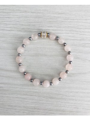 MK Tasarım Gerçek Pembe Kuvars Taşı - Inci Bileklik – MKT.1.101.38- Taşların Kendi Rengidir, Boya Değildir