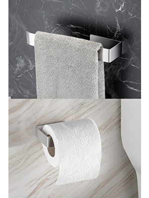 Paslanmaz Çelik Set / Wc Tuvalet Kağıtlığı Askısı / Banyo-Mutfak Havluluk Askısı