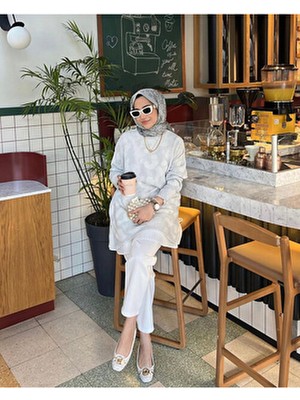 Nizzell Kadın Gri Simli Merserize Kazak Bisiklet Yaka Uzun Kol Premium Kalite