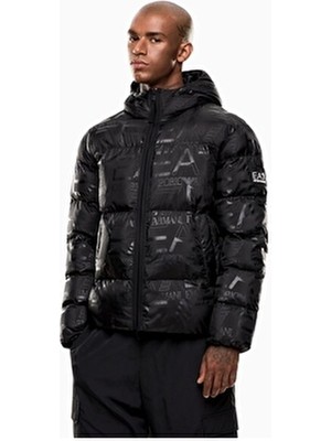 EA7 Erkek Kapşonlu Yaka Uzun Kol Fermuar Kapama Cep Detay Siyah Mont 7M000697 AF15969-UC001