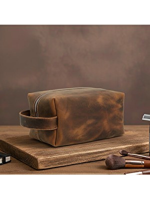 LUQA Leather Luqa Deri | Hakiki Deri Seyahat Çantası | El Yapımı Bakım Organizeri | Erkek Kadın Makyaj Çanta