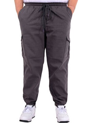 ModeXL Büyük Beden Erkek Gabardin Kargo Jogger Doga 21927 Pamuklu Gri Uzun Pantolon