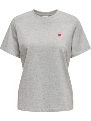 Only Kadın Jdy Bisiklet Yaka Kalp Logolu Gri T-Shirt - 15298612