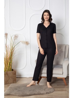 Asel Kısa Kollu Boydan Düğmeli Likralı Pegasus Pijama Takımı