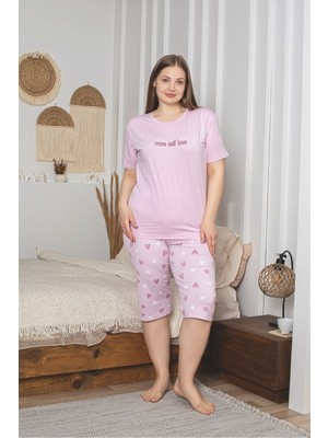 Asel Büyük Beden Likralı Bambu Kapri Pijama Takımı