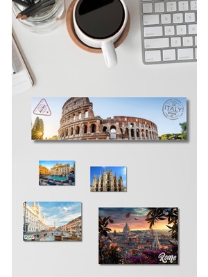 Tasarımistan Italya Roma Şehir Buzdolabı Magnet Seti 5 Farklı Fotoğraflı
