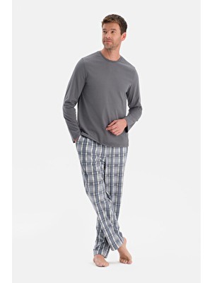 Dagi Gri Bisiklet Yaka Uzun Kollu Pijama Takım