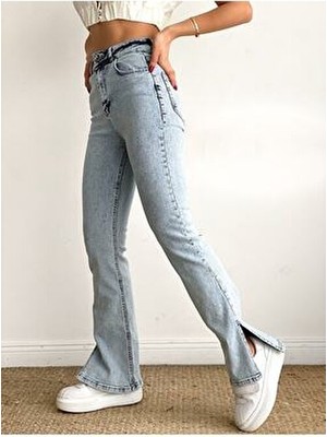 Livik Maybach Women Mavi Likralı Süper Yüksek Bel Salaş Jean Pantolon Süper Yüksek Wide Leg Erdem