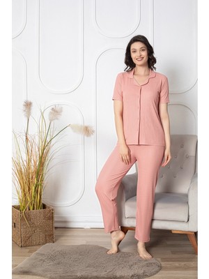 Asel Kısa Kollu Boydan Düğmeli Likralı Pegasus Pijama Takımı