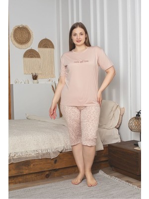 Asel Büyük Beden Likralı Bambu Kapri Pijama Takımı