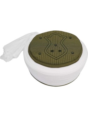 Sarıkhane Çocuk Namaz Sarığı - Beyaz Kumaş - Yeşil Takke - Düz Sarım - Nâli Şerif - 4 Metre (Züabeli)