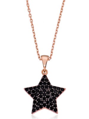 Erseyy 925 Ayar Gümüş Siyah Taşlı Yıldız Kadın Gümüş Kolye