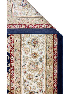Akbel Halı Isfahan Seccade Isf 03 Navy Krem - Viskon Klasik Desenli Seccade Sık Dokuma Seccade