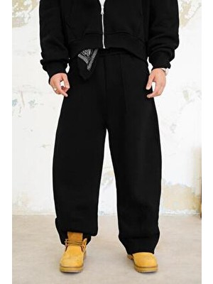 Siyah Cozy Basic Pileli Baggy Eşofman