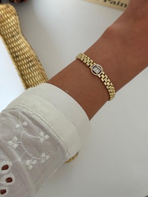 Marsel Özel Seri Ortası Baget Taşlı Xp Kordon Gold Bileklik