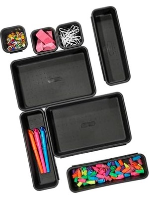 Madesmart Çekmece Organizasyonu Için 8 Parçalı Kilitli Bin Paketi, Plastik Kilitli Önemsiz Çekmece Organizatör Tepsisi, Granit