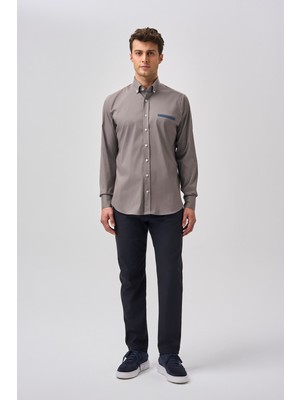 Bisse Bisse Studio Uzun Kollu Paşa Yaka Fleto Cep Erkek Gömlek BSGMARS25549_D11