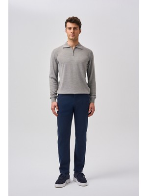 Bisse Bisse Studio Erkek Polo Yaka Fermuarlı Triko Gri BSTR25503_D55