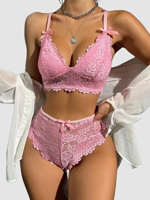 Aria's Closet Pembe Dantelli Fantezi Bralet Sütyen Takımı