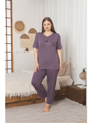 Asel Büyük Beden Likralı Penye Pijama Takımı