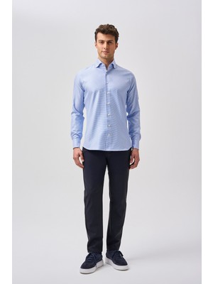 Bisse Bisse Studio Uzun Kollu Regular Fit Italyan Yaka Cepsiz Erkek Gömlek Mavi BSGMEKS252154_E35