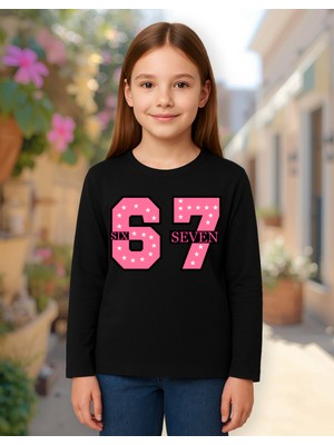 Mixxi Fashion Six Seven 67 Baskılı Uzun Kollu Kız Çocuk Tişört (4-13 Yaş)