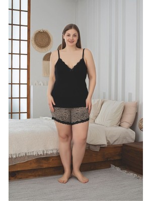 Asel Büyük Beden Askılı Şortlu Likralı Penye Kumaş Pijama Takım