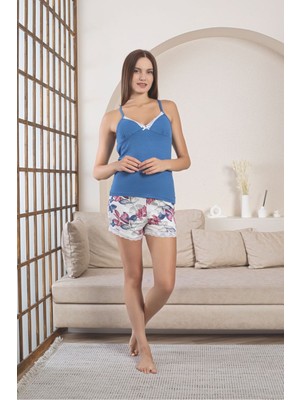 Asel Kadın Asklı Şortlu Likralı Penye Pijama Takımı