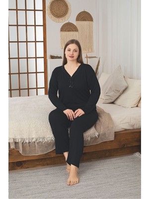 Asel Büyük Beden Penye Likralı  Pijama Takımı