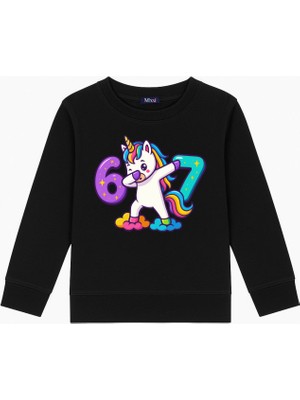 Mixxi Fashion Six Seven 67 Unicorn Tek Boynuzlu At Baskılı Uzun Kollu Kız Çocuk Tişört (4-13 Yaş)