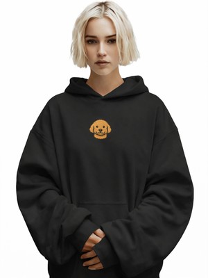 Muhtar Store Goldendoodle Baskılı Siyah Kadın Hoodie – Oversize Kapüşonlu Sweatshirt